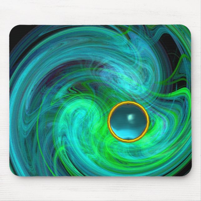 MOUSEPAD VÓRTICE DE LUZ AZUL VERDE COM PEDRA PRECIOSA AQUAM (Frente)
