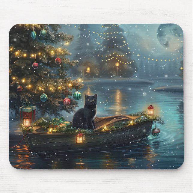 Mousepad Voyage festiva de gato preto (Frente)