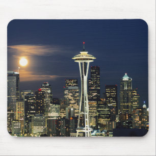 Mousepad Washington, Seattle, Skyline à noite de Kerry 1