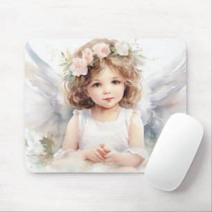 Mousepad Watercolor Angel Girl Com Rosas