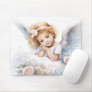Mousepad Watercolor Angel Girl Com Rosas