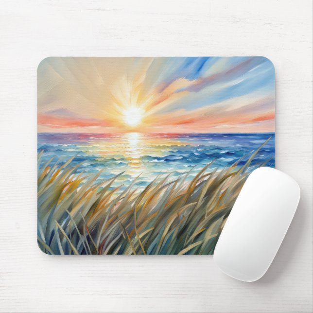 Mousepad Watercolor Beach Grass e Sunrise (Com mouse)