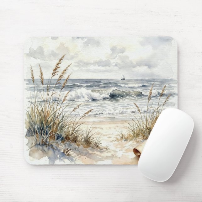 Mousepad Watercolor Beach Scene with Curled Page (Com mouse)
