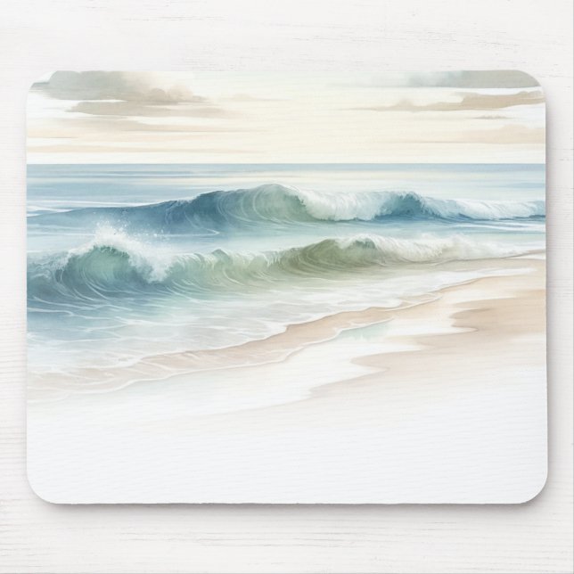 Mousepad Watercolor Beach Waves Rustic Coastal (Frente)