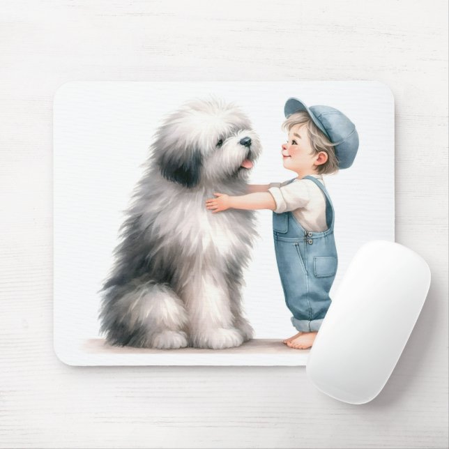 Mousepad Watercolor Boy e seu cachorro (Com mouse)