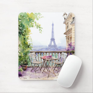 Mousepad Watercolor Eifel Tower Paris Café Francês