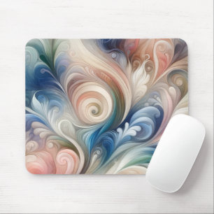 Mousepad Watercolor Fantasy Floral Pastel Blue & Cream