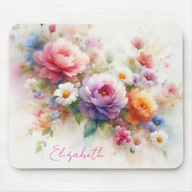 Mousepad Watercolor Floral Custom Script Name Template (Frente)