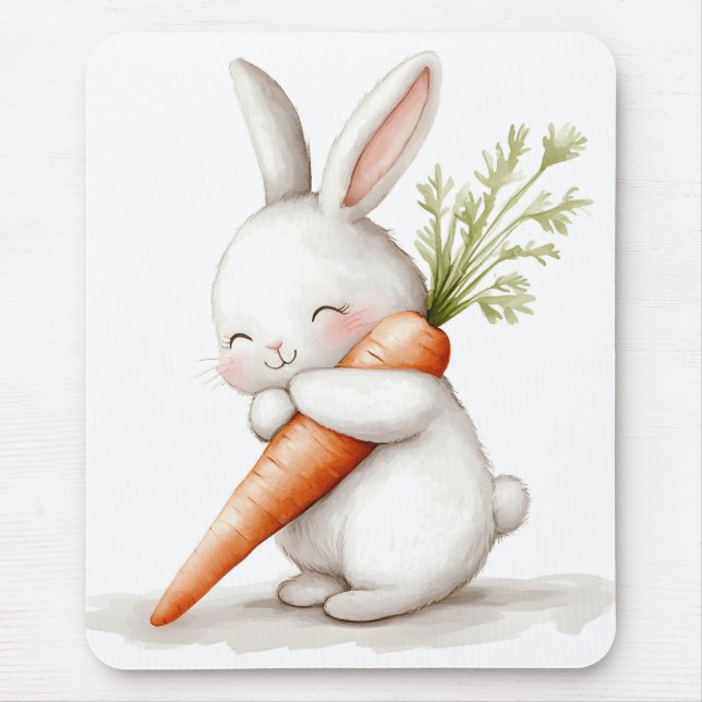 Mousepad Watercolor Fluffy Bunny Carrot Love (Frente)