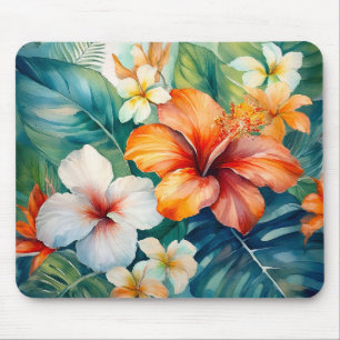 Mousepad Watercolor Havaiano Garden Tropical Hibiscus