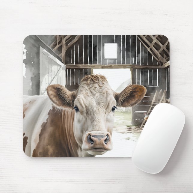 Mousepad Watercolor Hereford Cow Em Barn (Com mouse)