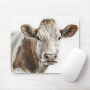 Mousepad Watercolor Hereford Cow Portrait