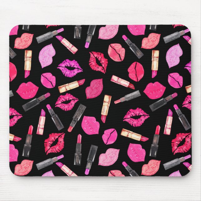 Mousepad Watercolor Lipstick Padrão Makeup Artist Pa (Frente)