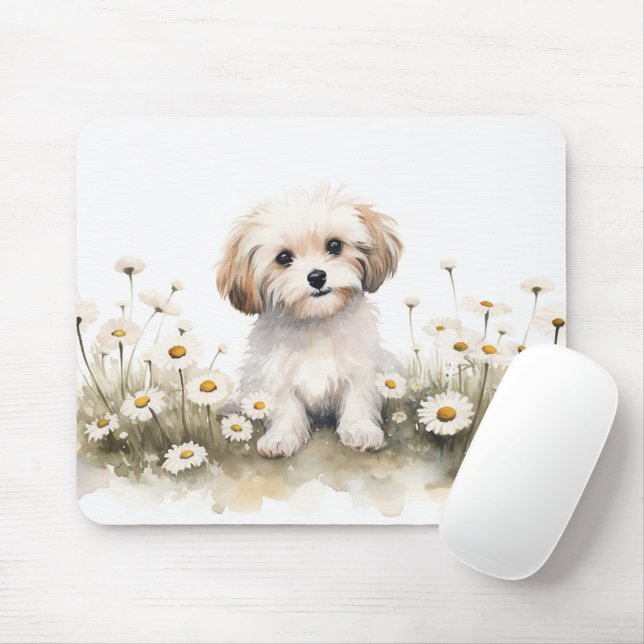 Mousepad Watercolor Maltês Em Disias (Com mouse)
