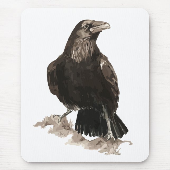 Mousepad Watercolor Raven Bird & Animal Art (Frente)