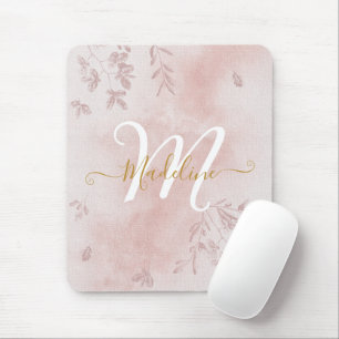 Mousepad Watercolor Rosa Dourado Deixa Nome Monograma