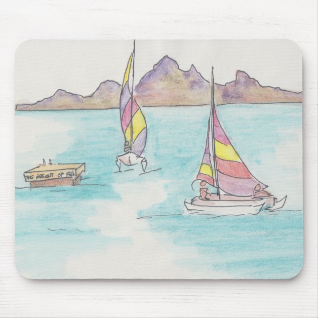 Mousepad Watercolor Sketch "Fiji Water Boats" (Frente)