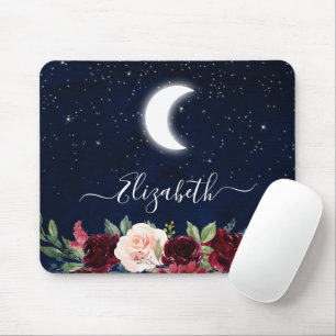 Mousepad Watercolor Sky Celestial Lua Estrelas Floral