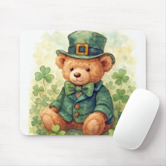 Mousepad Watercolor St. Patrick's Day Teddy Bear (Com mouse)