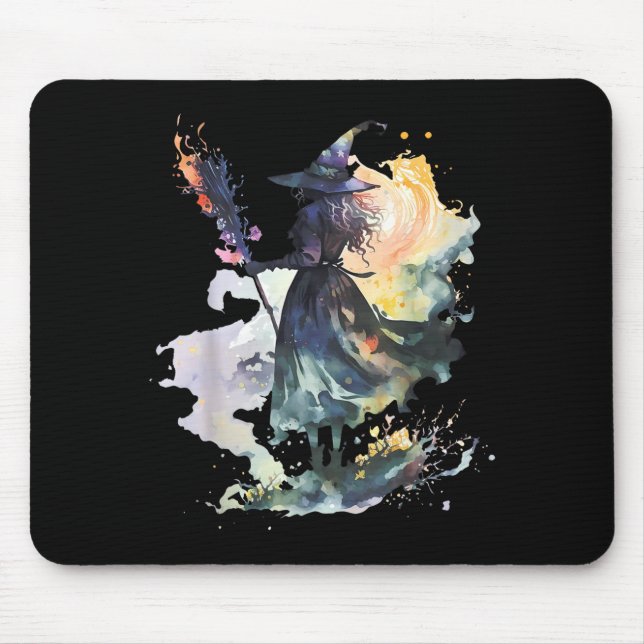 Mousepad Watercolor Witch Halloween Fall Autumn Art Paintin (Frente)