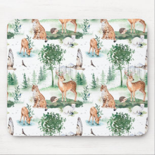 Mousepad Watercolor Woodland Baby Animal Patterno