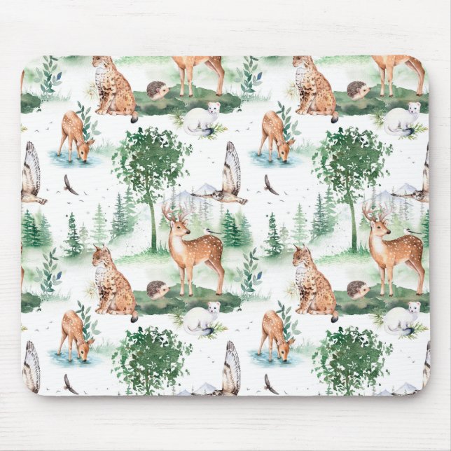 Mousepad Watercolor Woodland Baby Animal Patterno (Frente)