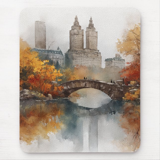 Mousepad Watercolour Autumn in New York (Frente)