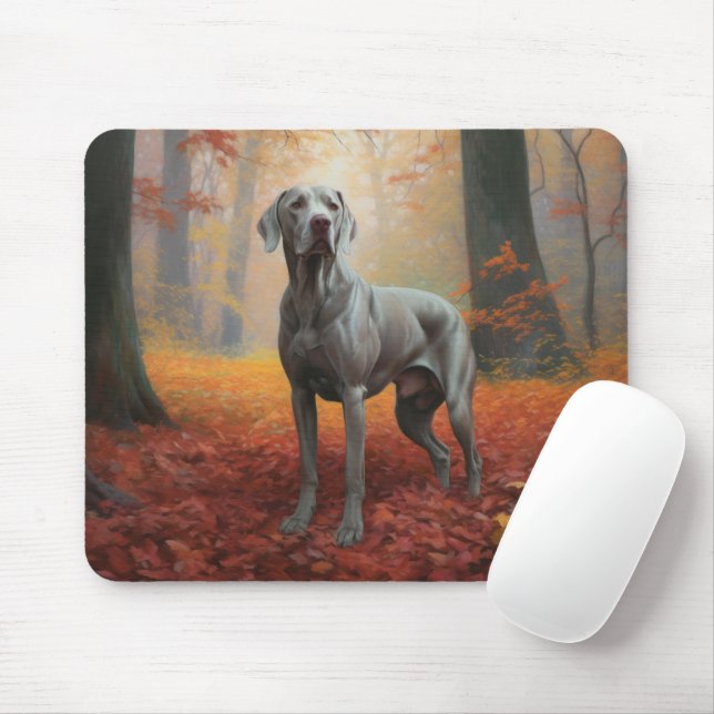 Mousepad Weimaraner no Outono Folhas Caídas Inspiram (Com mouse)
