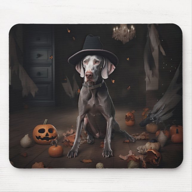 Mousepad Weimaraner Pumpkins Halloween Scary (Frente)