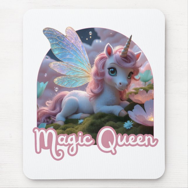 Mousepad Weißes Einhorn mit Flügeln - Magic Queen (Frente)
