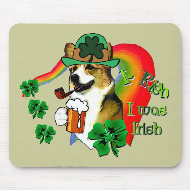 Mousepad Welsh Corgi Dia de São Patrício (Frente)