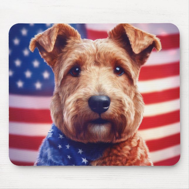 Mousepad Welsh Terrier Com Bandeira Americana E Bandana (Frente)