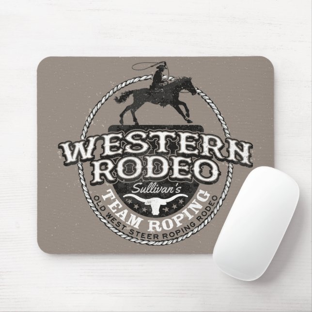 Mousepad Western Rodeo ADD NAME Old West Steer Roping Roper (Com mouse)