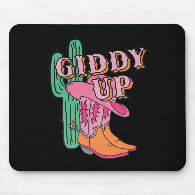 Mousepad Western Texas Giddy Up Cowboy Boots Cactus (Frente)