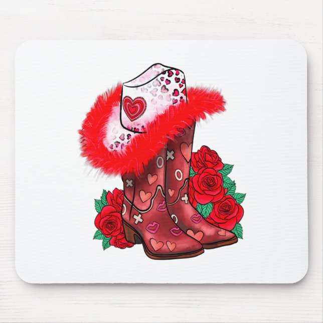 Mousepad Western Valentines Day Cowgirl Boots Yeehaw Howdy  (Frente)