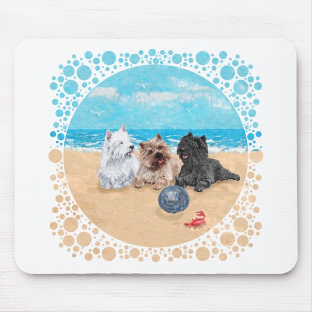 Mousepad Westie com Cairn Terriers na Praia (Frente)