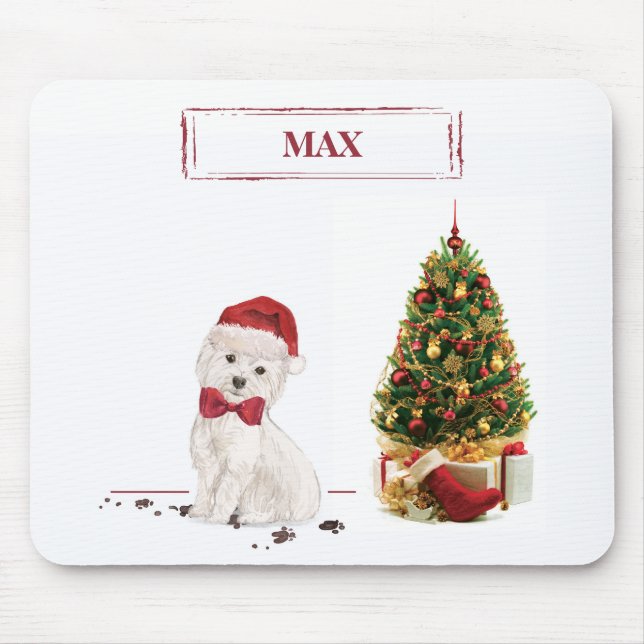 Mousepad Westie Natal Divertido com Árvore (Frente)