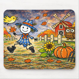 Mousepad Whimsical Autumn Scarecrow Farm