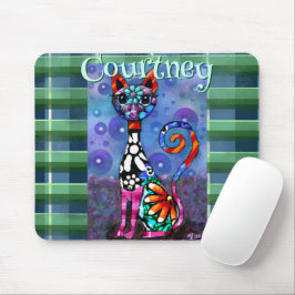 Mousepad Whimsical Big-Eyed Funky Kitty Cat Personalized