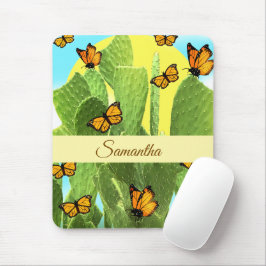 Mousepad Whimsical Cactus And Butterflies