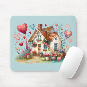 Mousepad Whimsical Cottagecore Heart House Art