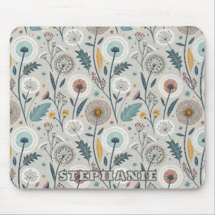 Mousepad Whimsical Dandelion & Floral Folk Art Seamless