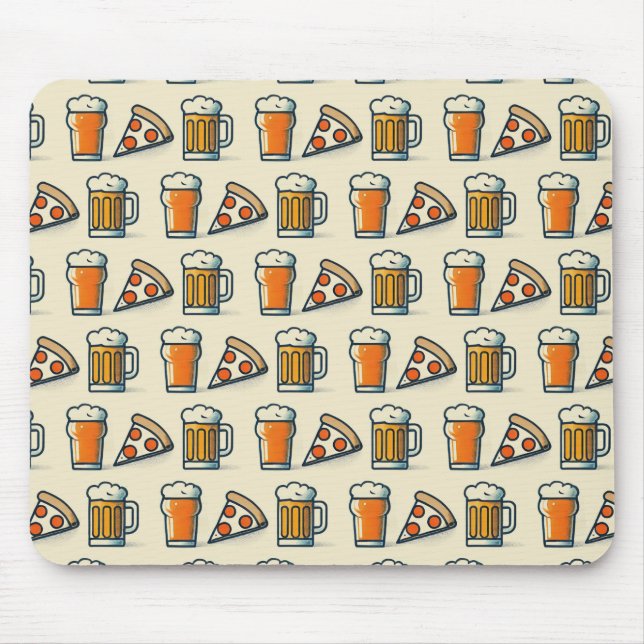 Mousepad Whimsical Pizza and Beer Pattern (Frente)