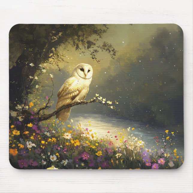Mousepad Whimsical Snowy White Owl - Arte selvagem (Frente)