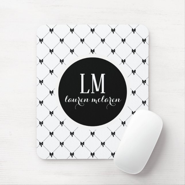 Mousepad White & Black Bow Monogram (Com mouse)