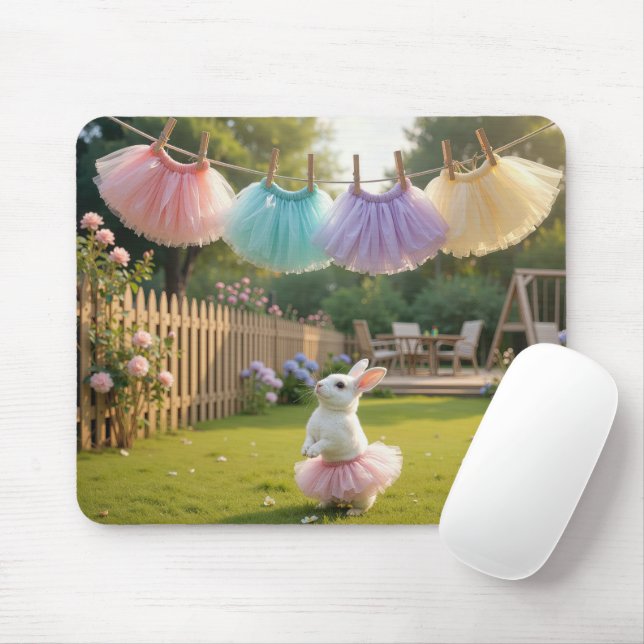 Mousepad White Bunny Wearing a Pink Tutu (Com mouse)