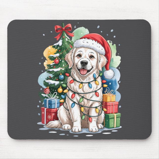 Mousepad White English Golden Retriever Santa Hat Christmas (Frente)