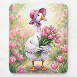 Mousepad White Goose With Pink Tulips