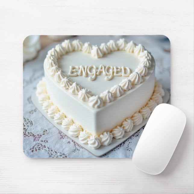 Mousepad White Heart Cake For Engagement (Com mouse)