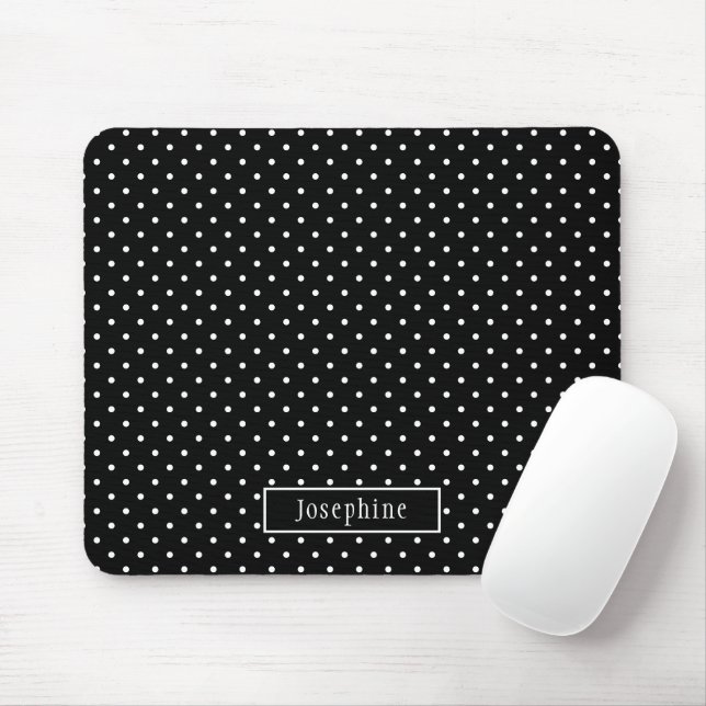 Mousepad White On Black Polka Dots Pattern With Custom Name (Com mouse)